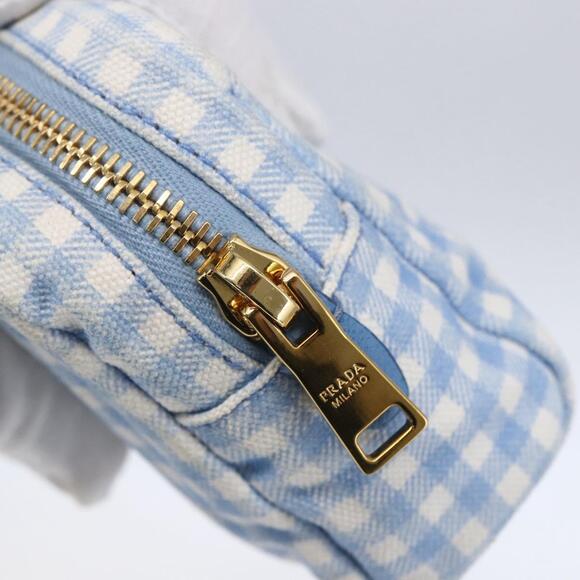 PRADA Pouch Canvas Light Blue Gold Auth 154909 - Picture 8 of 16